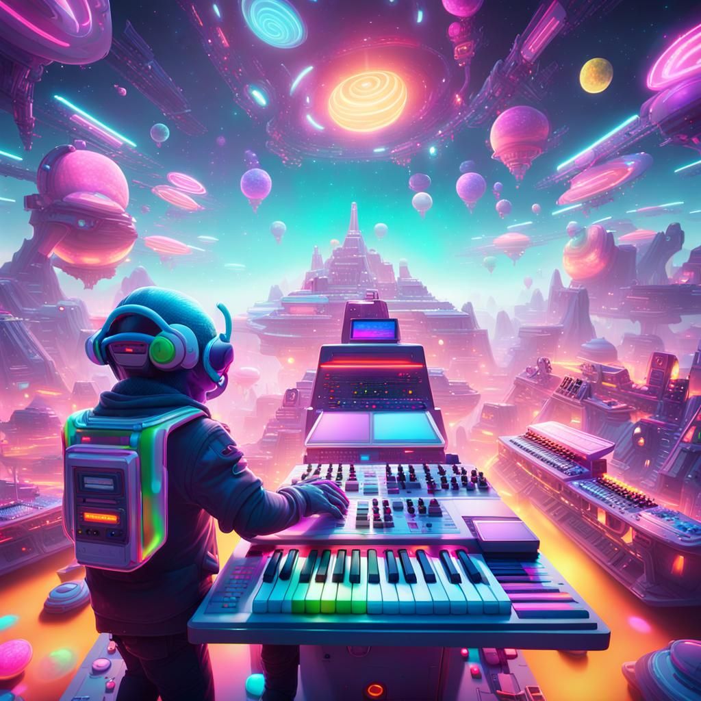 Colorful Alien Rave in Candyland Art Style