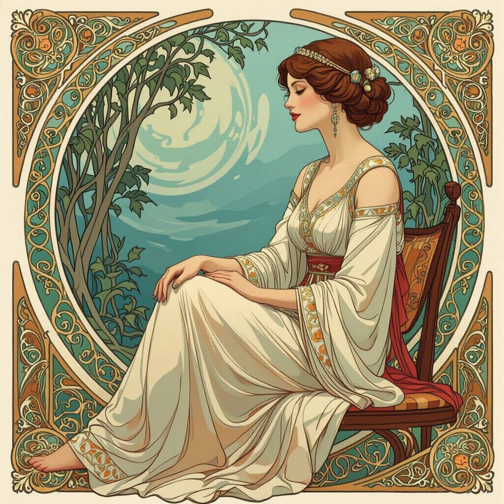 Elegant Woman in Art Nouveau Style
