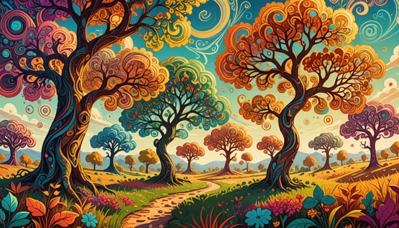 Psychedelic Paisley Trees in Digital Art