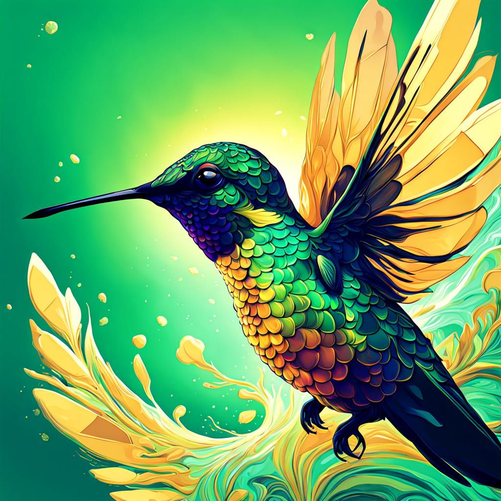 Lunar Fauvist Hummingbird in Whimsical Dreamlike Atmosphere