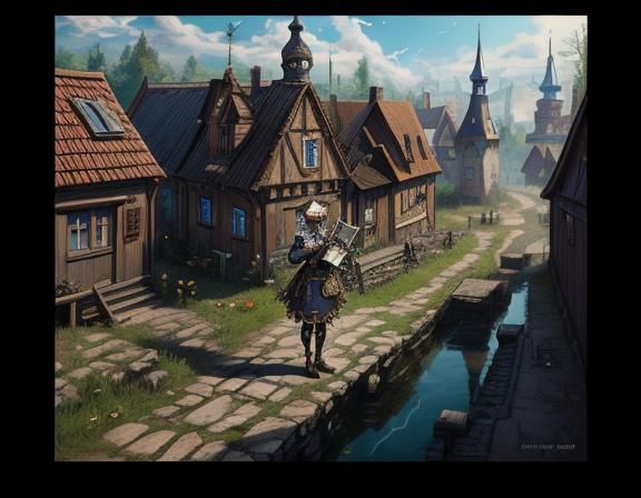 Steampunk Anime Woman in Latvian Village