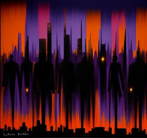 Urban Nighttime Silhouettes in Deep Purple Orange