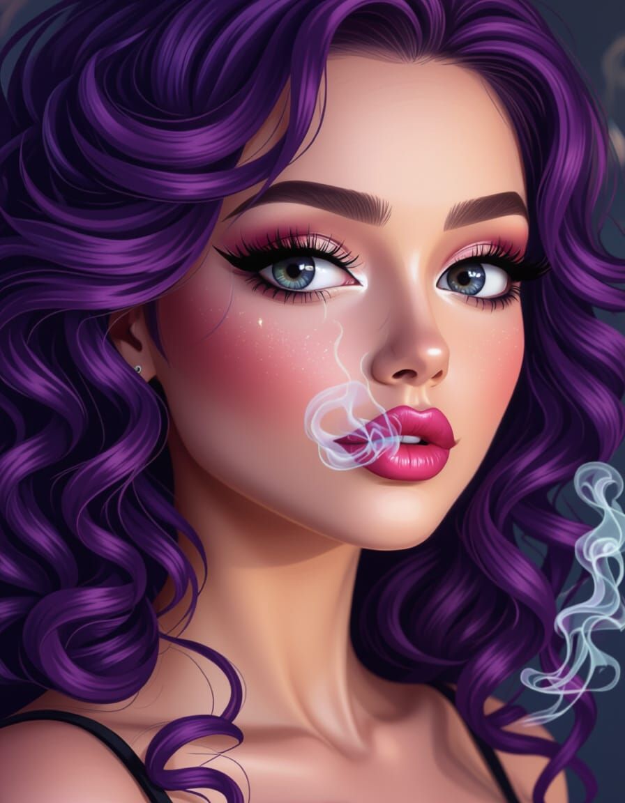 Woman Blowing Smoke: 8K Digital Art