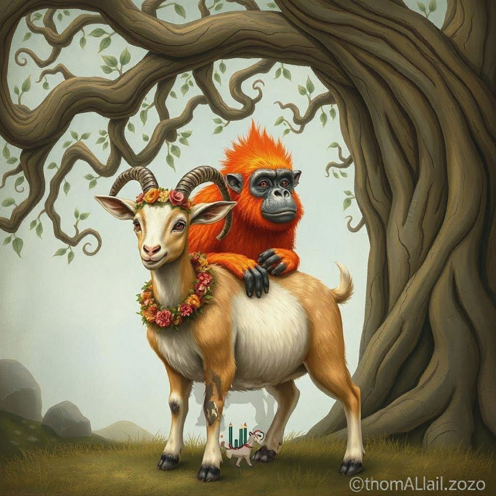 Nanny Goat and Ape Under Yggdrasil