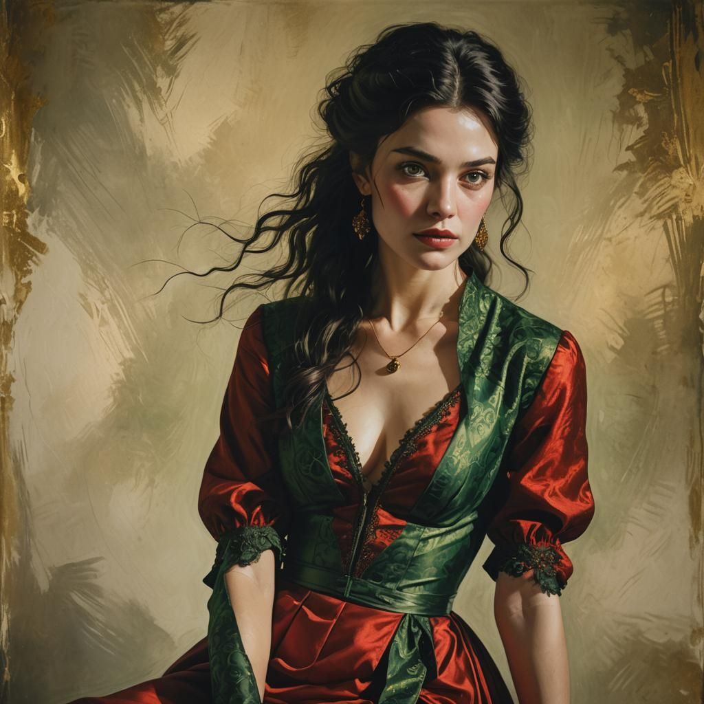 Striking Portrait in Red Dress with Rembrandt Lighting