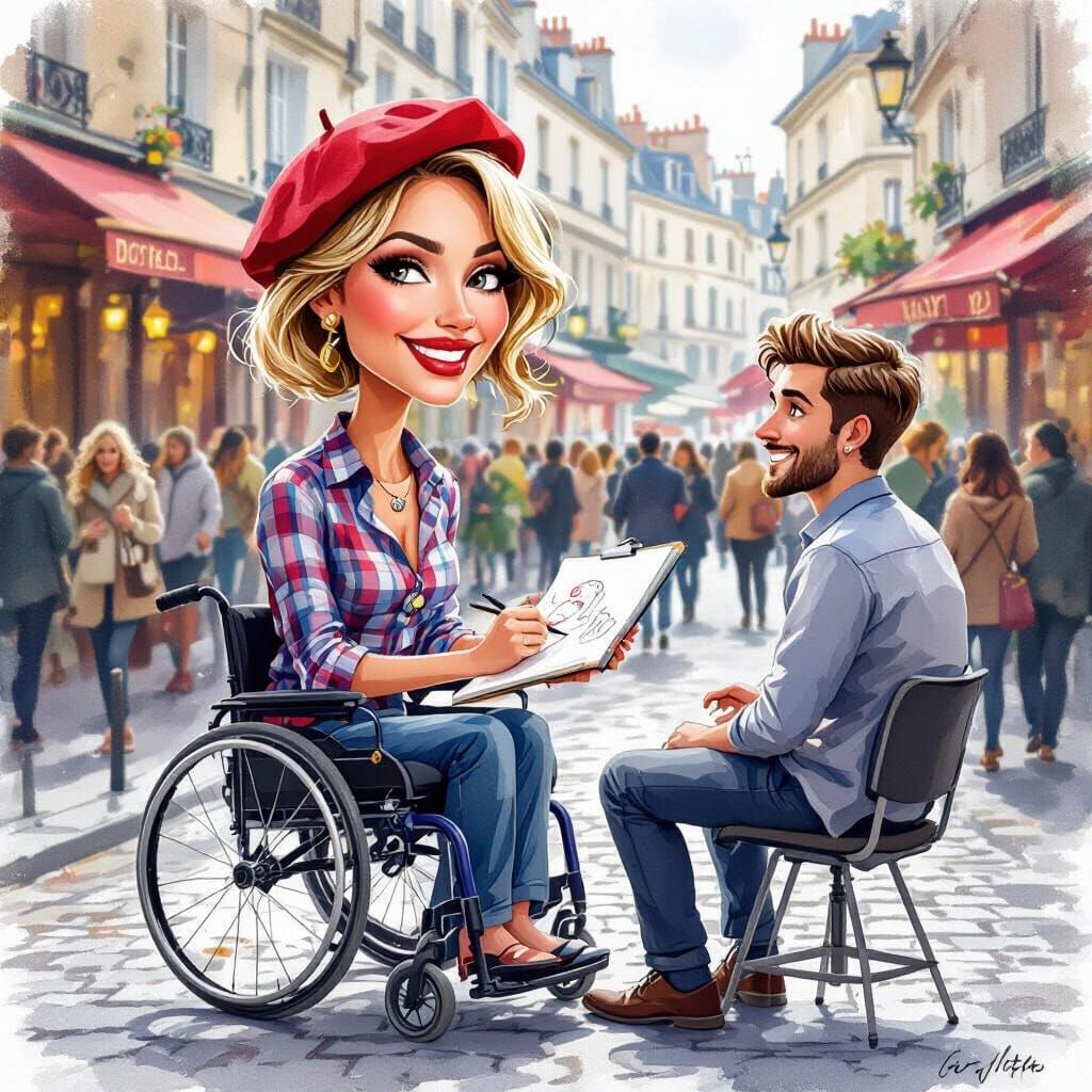 Watercolor of Caricaturist in Montmartre