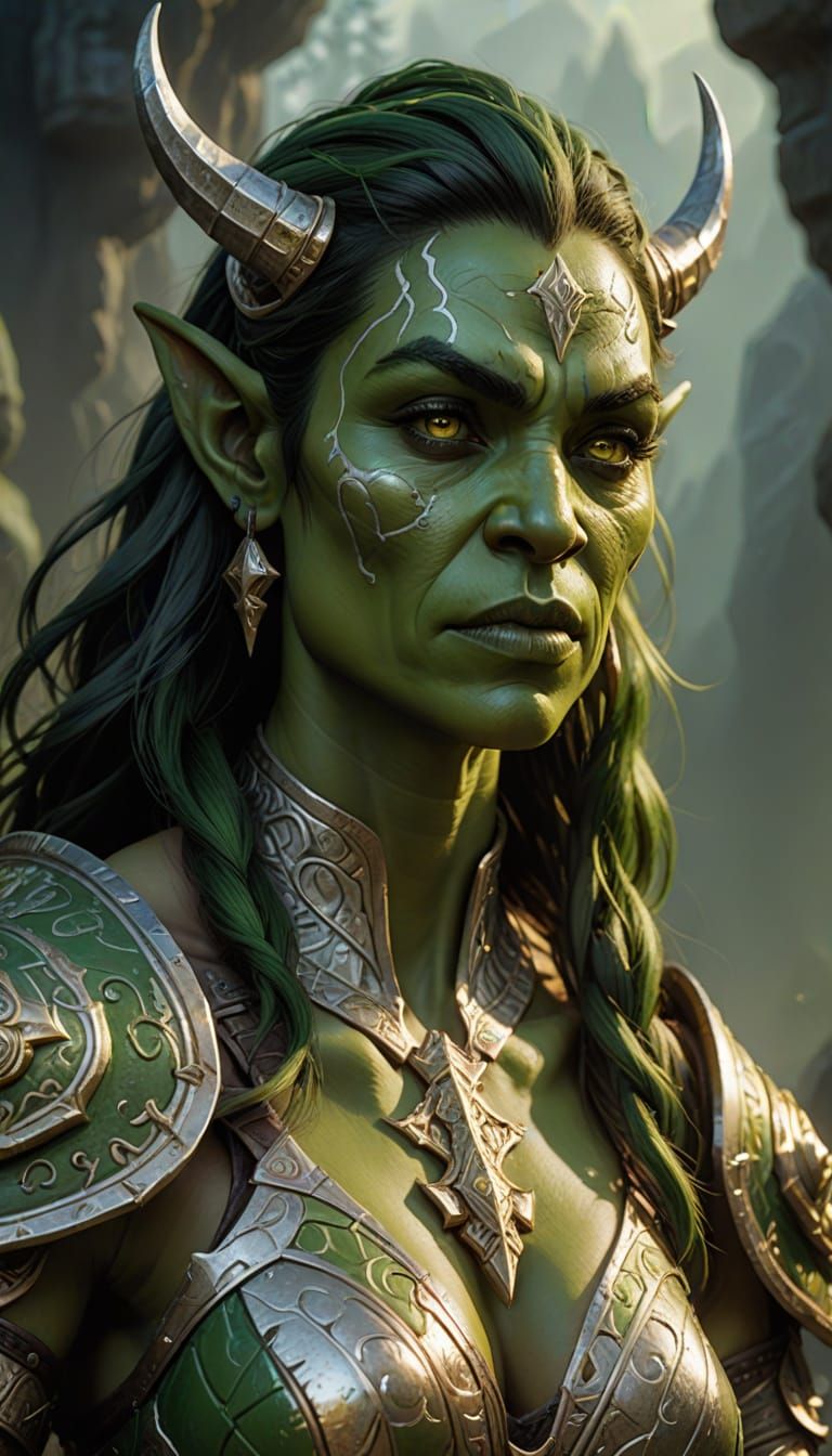 Ethereal Green Orc Goddess with Radiant Armor