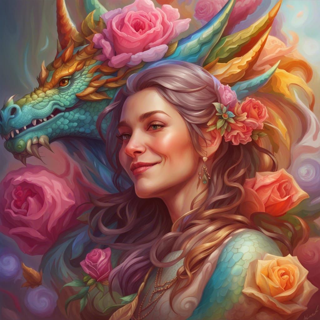 Joyful Multi-Colored Dragon Portrait in Hyperdetailed Style