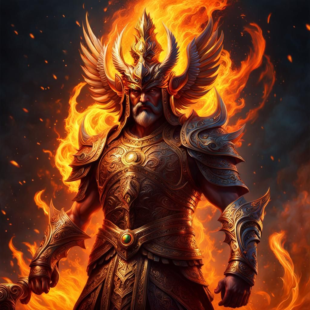 Intricate God of Fire in Splash Art Style