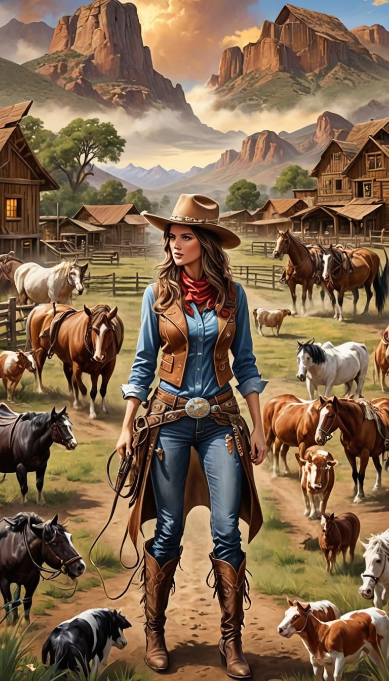 Fantasy Cowgirl in Magical Ranch Setting