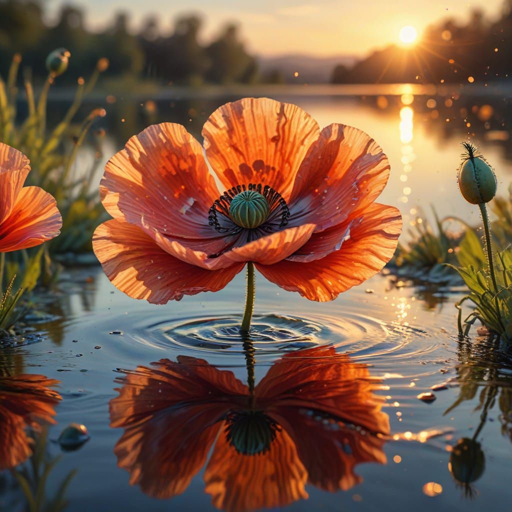 A beautiful translucent poppy the color of a summers sunset ...