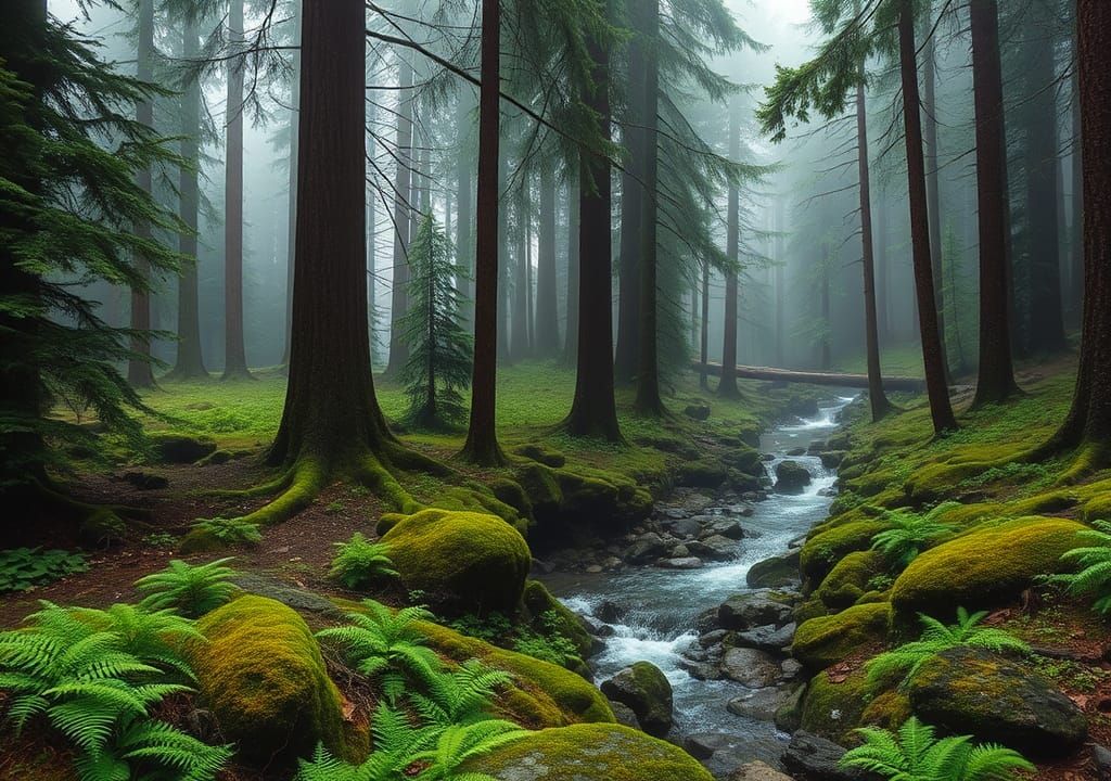 Misty Evergreen Forest Landscape