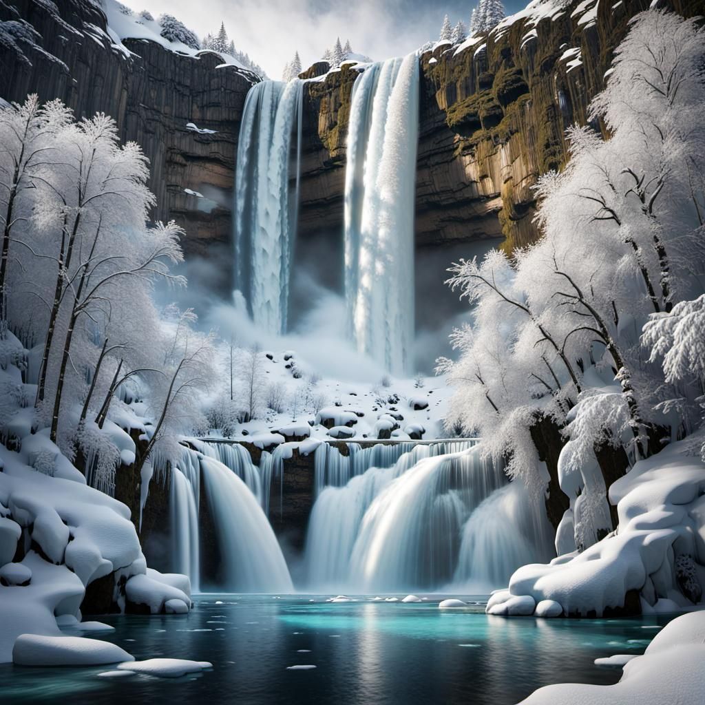 Majestic Frozen Waterfalls in Arctic Landscape