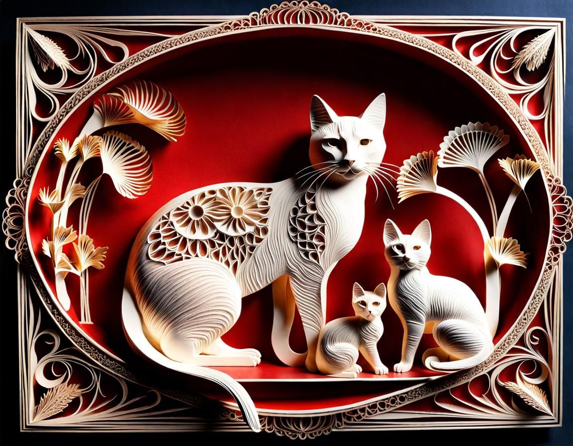 3D Paper Art Sculpture of Cats