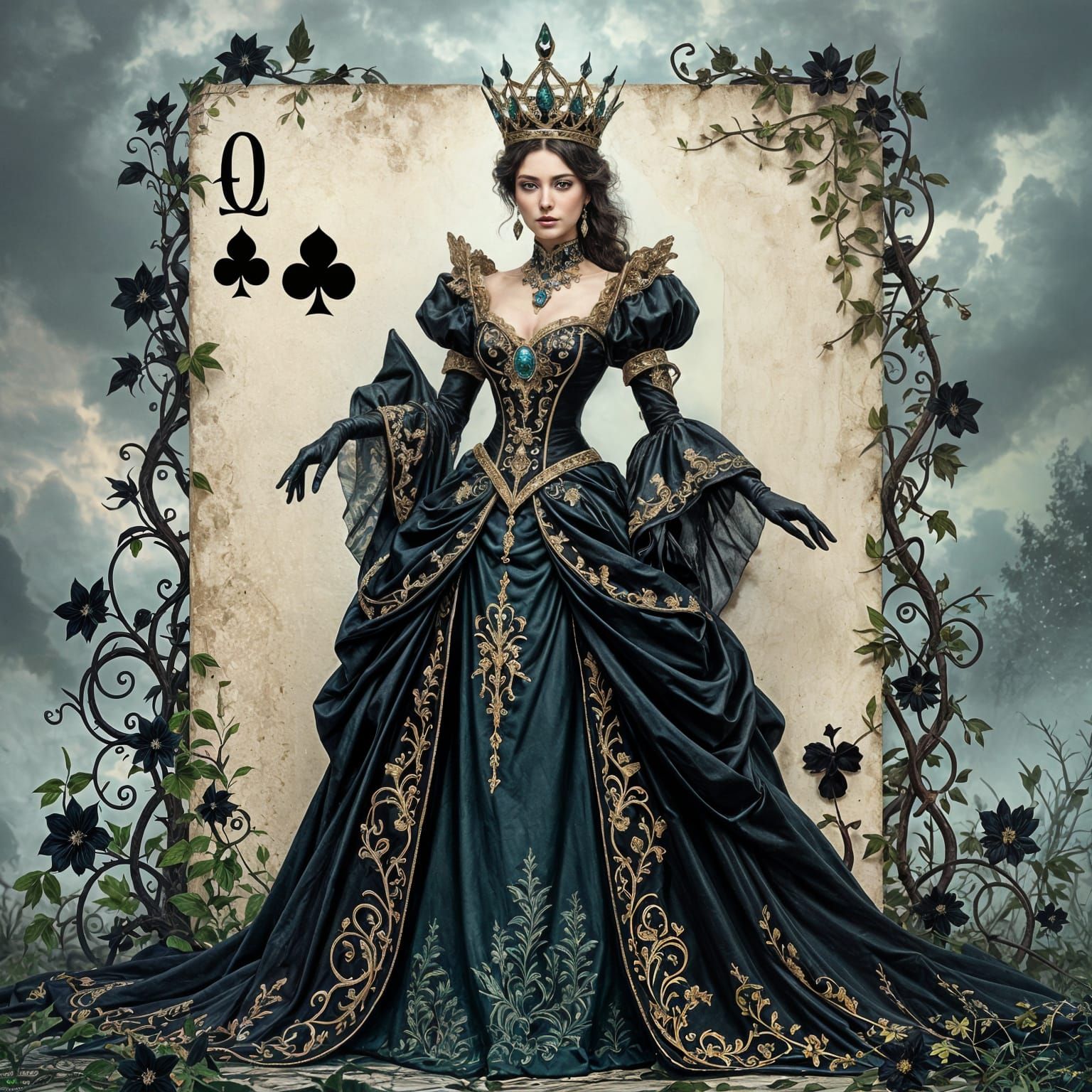 Queen of Clubs in Fantasy Style, Majestic Monarch