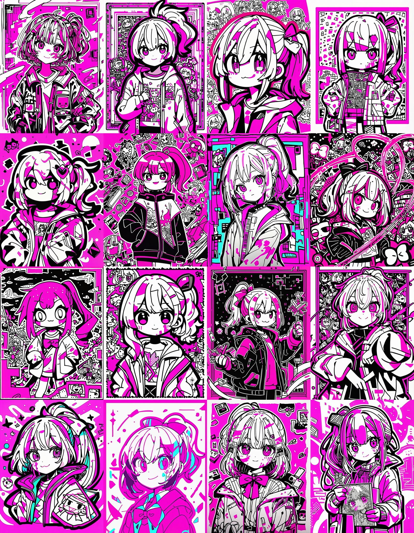 Anime Sketch of Happy Girl with Pink Ink Bleed