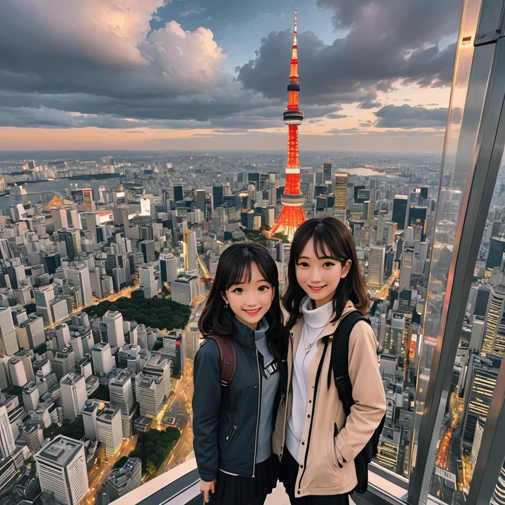 Artist AI and Math Girl Visit Tokyo Sky Tower