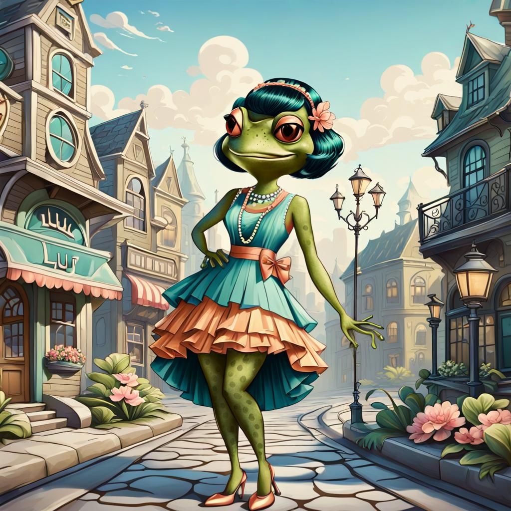 Vintage Cartoon Frog in 1920s Animation Style