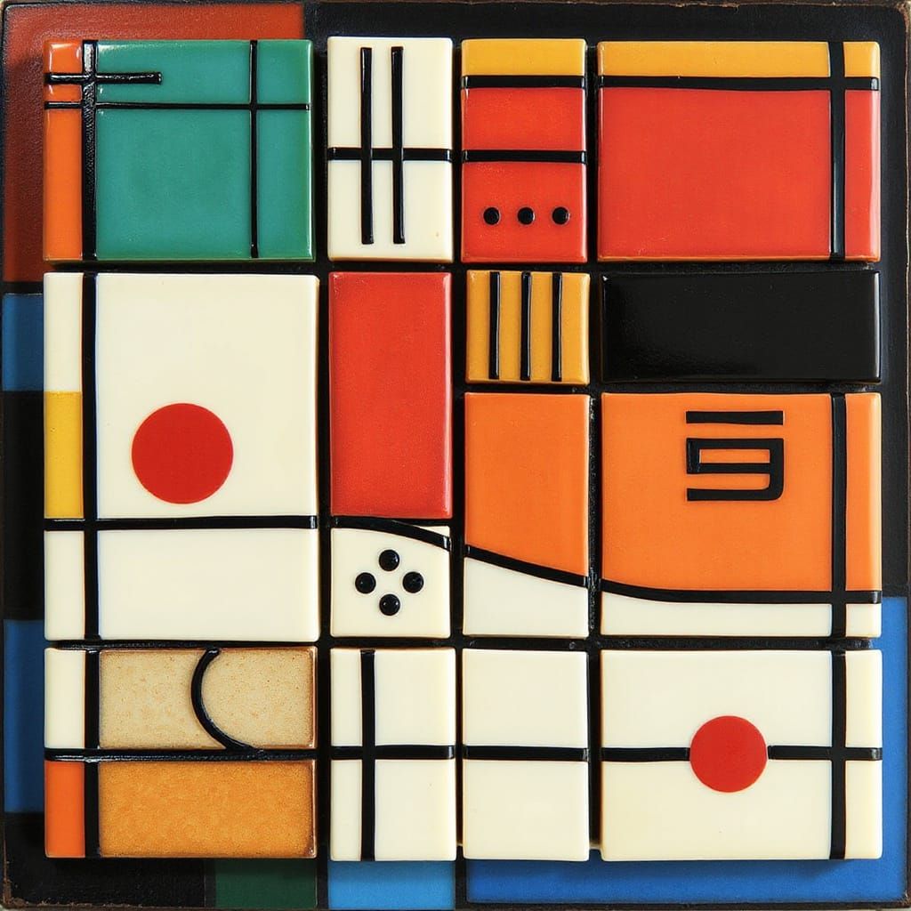 Abstract Geometric Mah Jong Tiles in Neo-Piet Mondrian Style