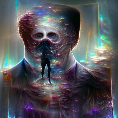 Sinister Faceless Man in Holographic Astral Style