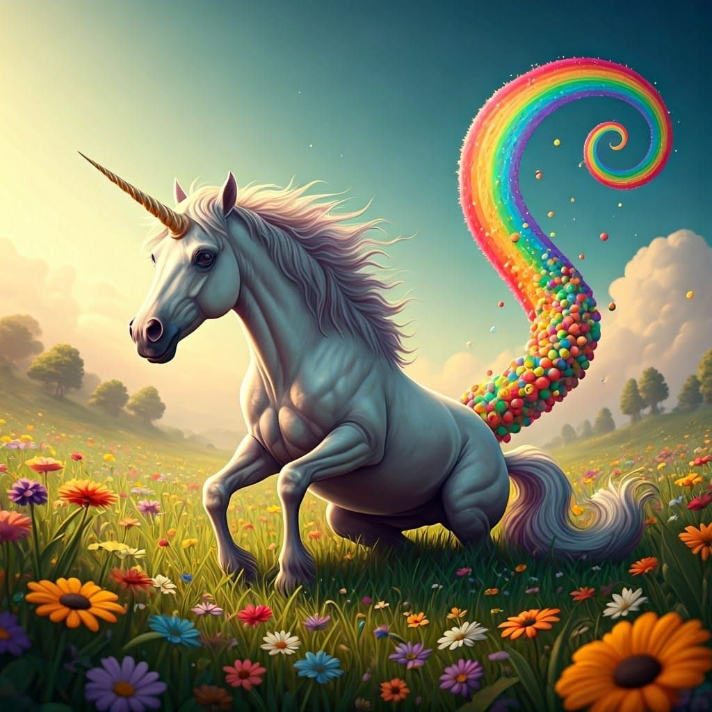 Whimsical Unicorn Pooping Rainbow Skittles, Pop Art Style
