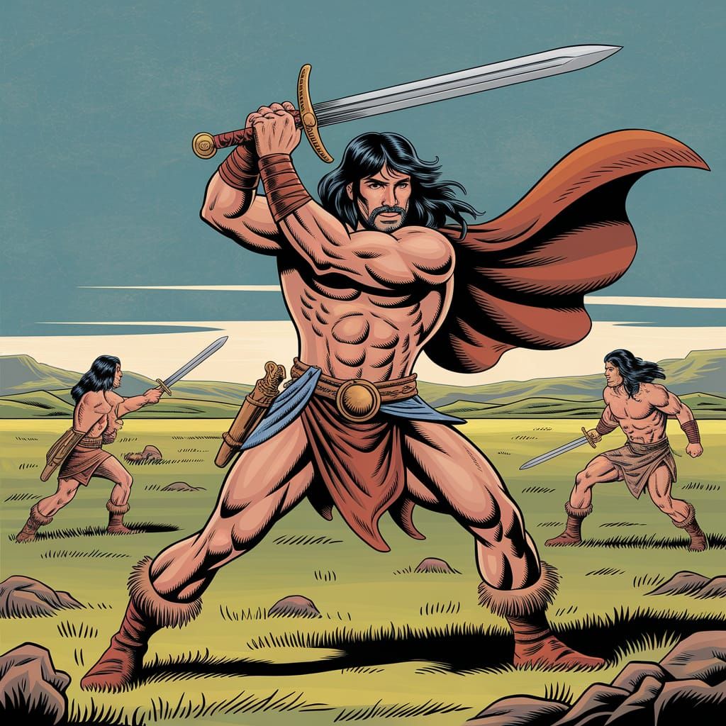Conan the Barbarian Battle in Comic Book Style