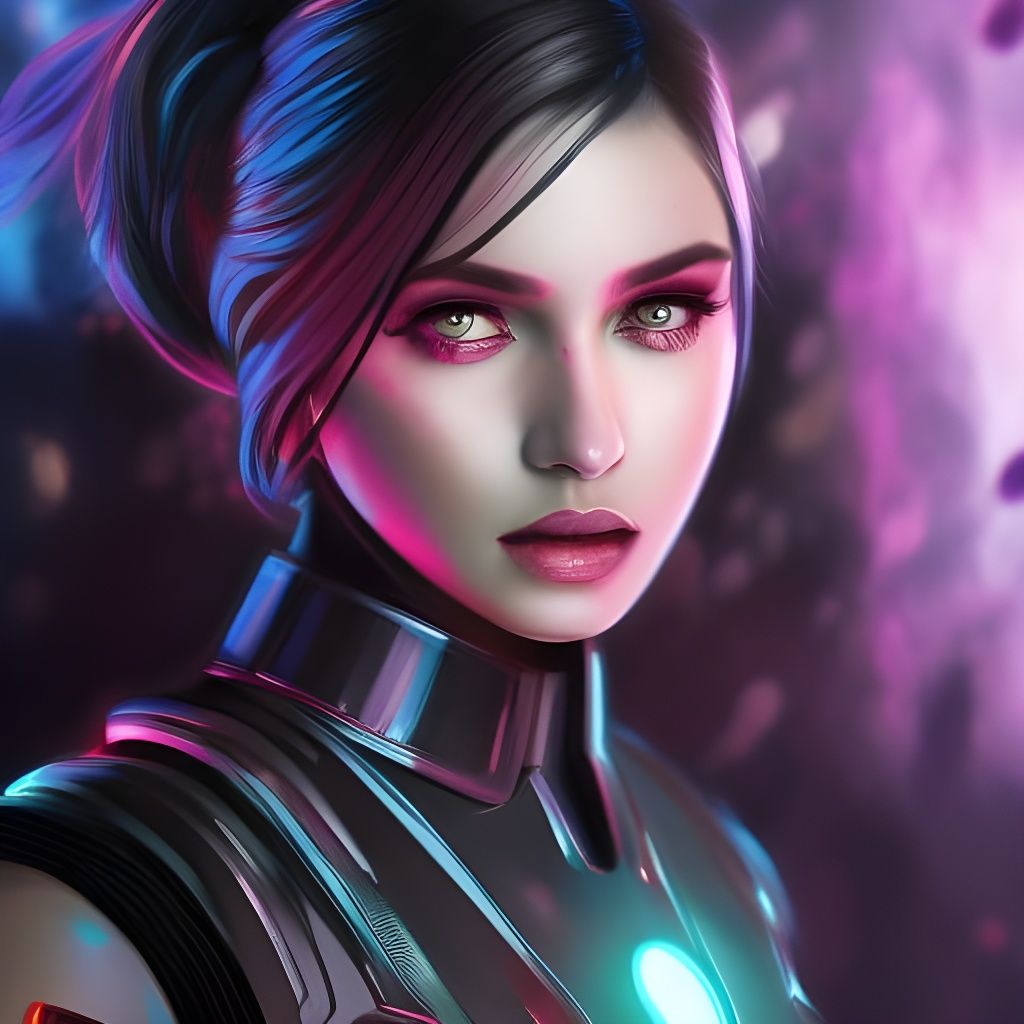 Futuristic Girl with Space Buns in Retrofuturism Style