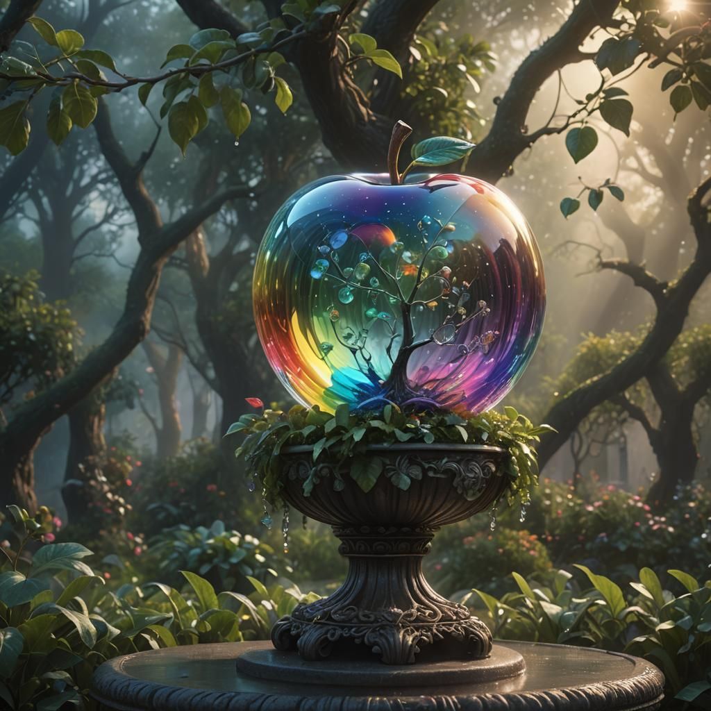 Rainbow Glass Apple in Iridescent Garden