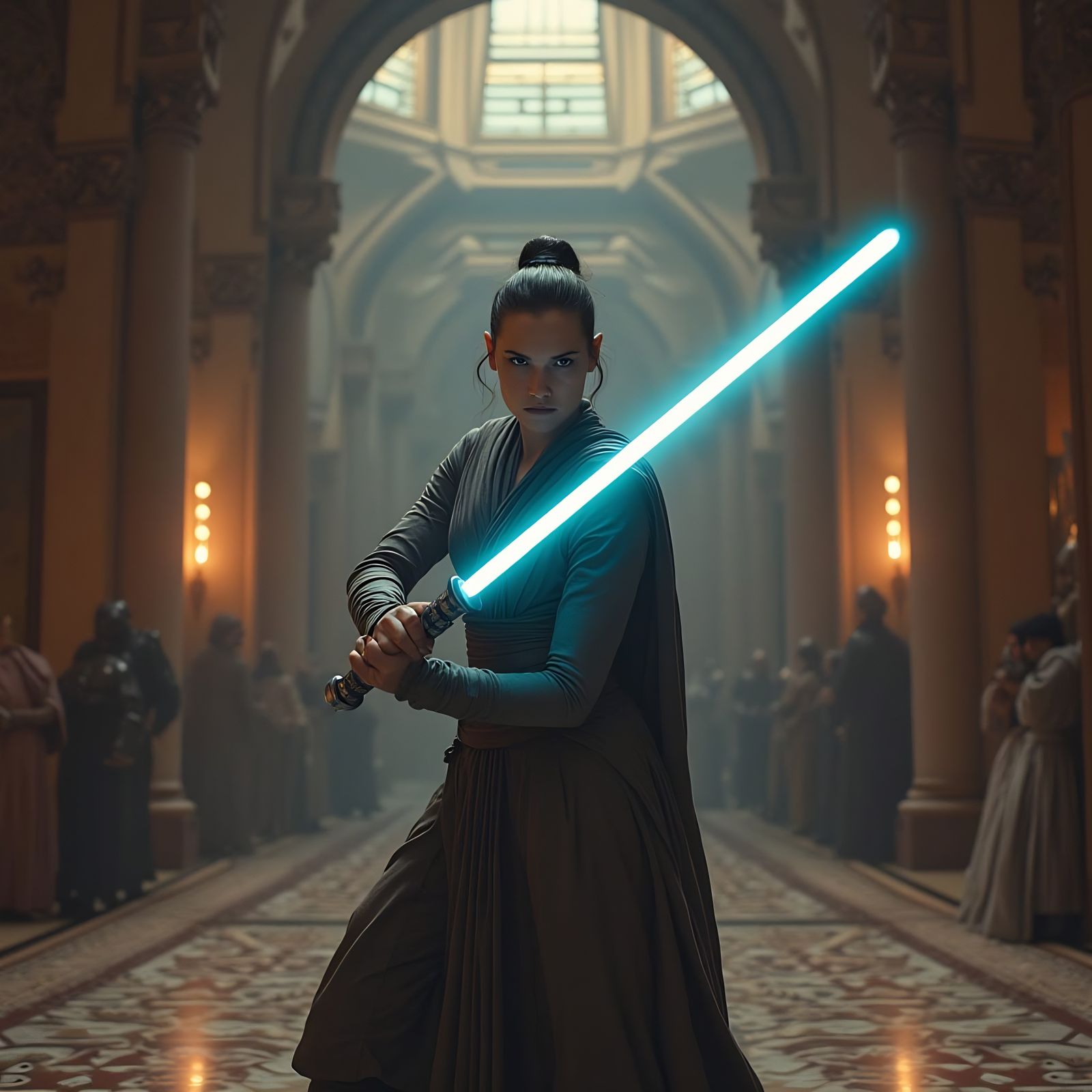 Rey Skywalker Engages Jabba the Hutt in Epic Lightsaber Duel