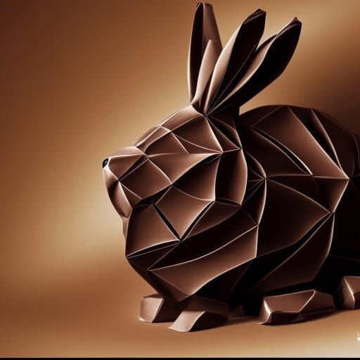 Abstract Origami Chocolate Rabbit in Surreal Style
