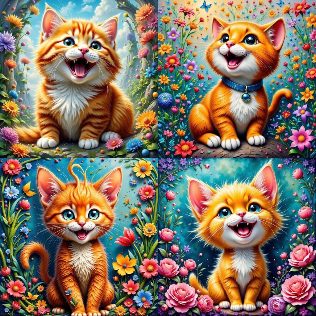 Happy Munchkin Cat Impasto Painting