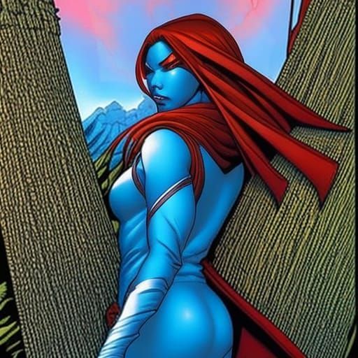 Striking Blue-Skinned Woman in Comic Book Style