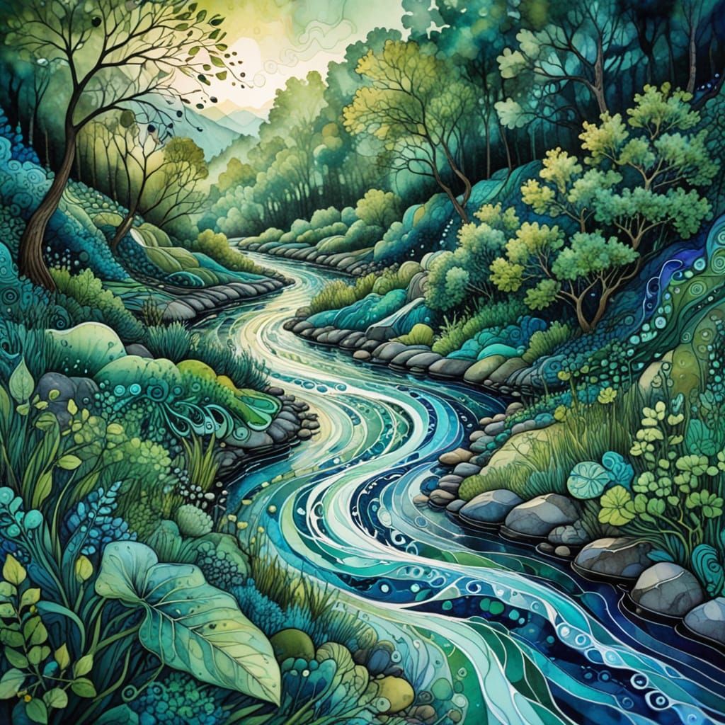 Zentangle River in Alcohol-Ink Style