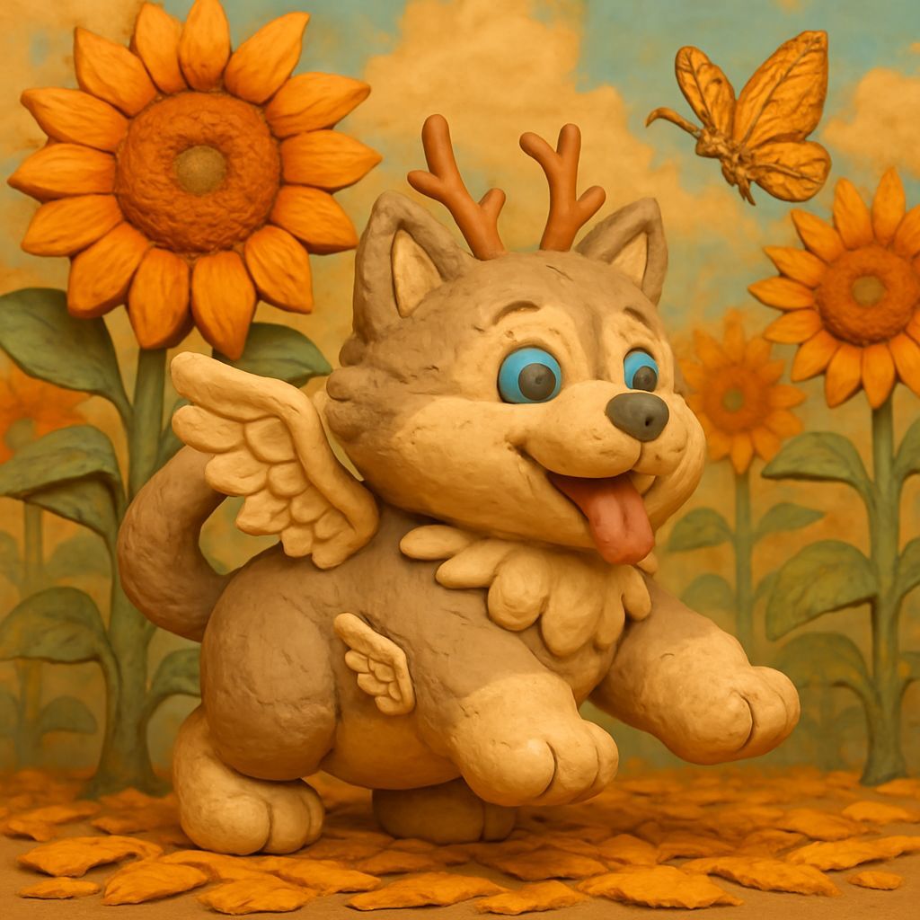 Clay Wolf Pup in Sunflower Field