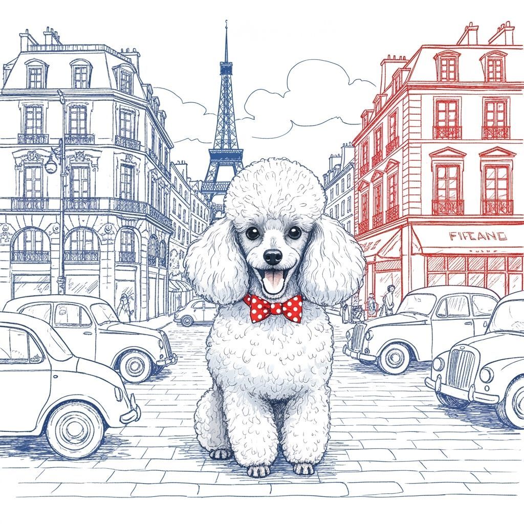 Sketchy Fifties Poodle in Paris Illustration