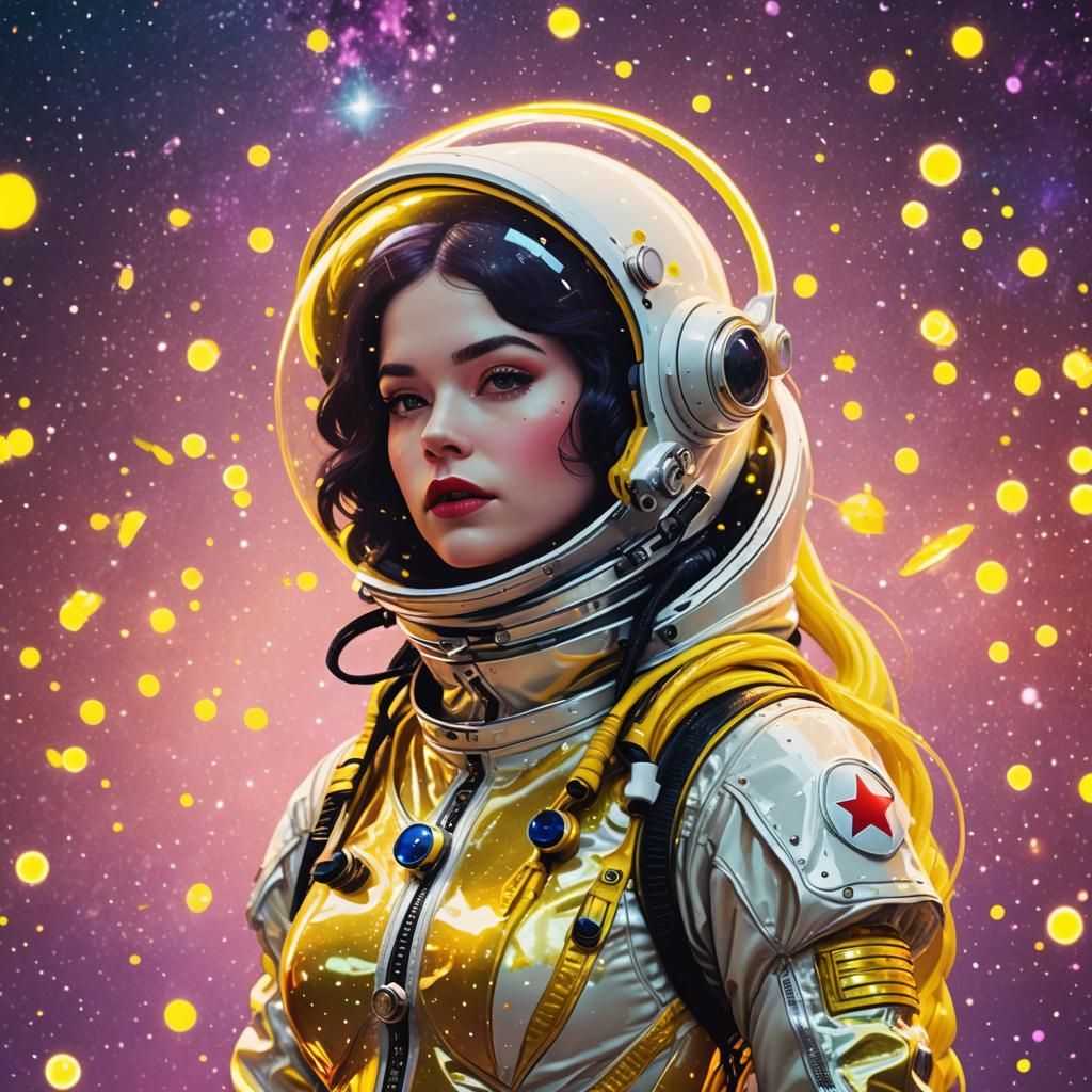 Snow White Space Mermaid in Synthwave Style