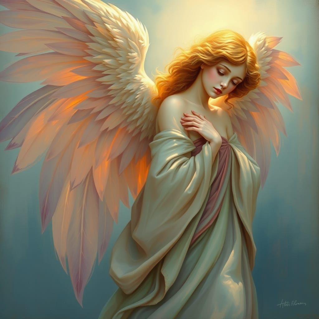 Angel in Pre-Raphaelite Style with Soft Light and Delicate D...