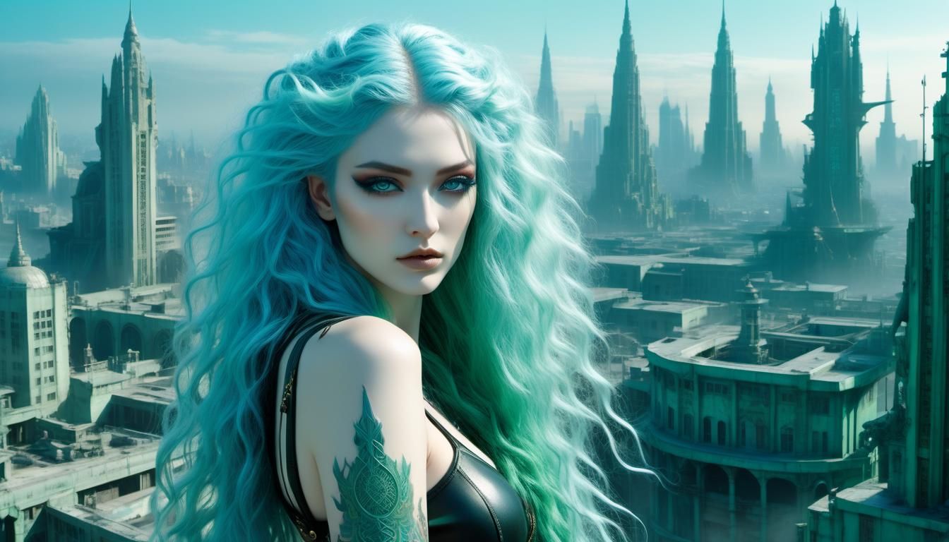Teenage Siren in Dystopian Cityscape