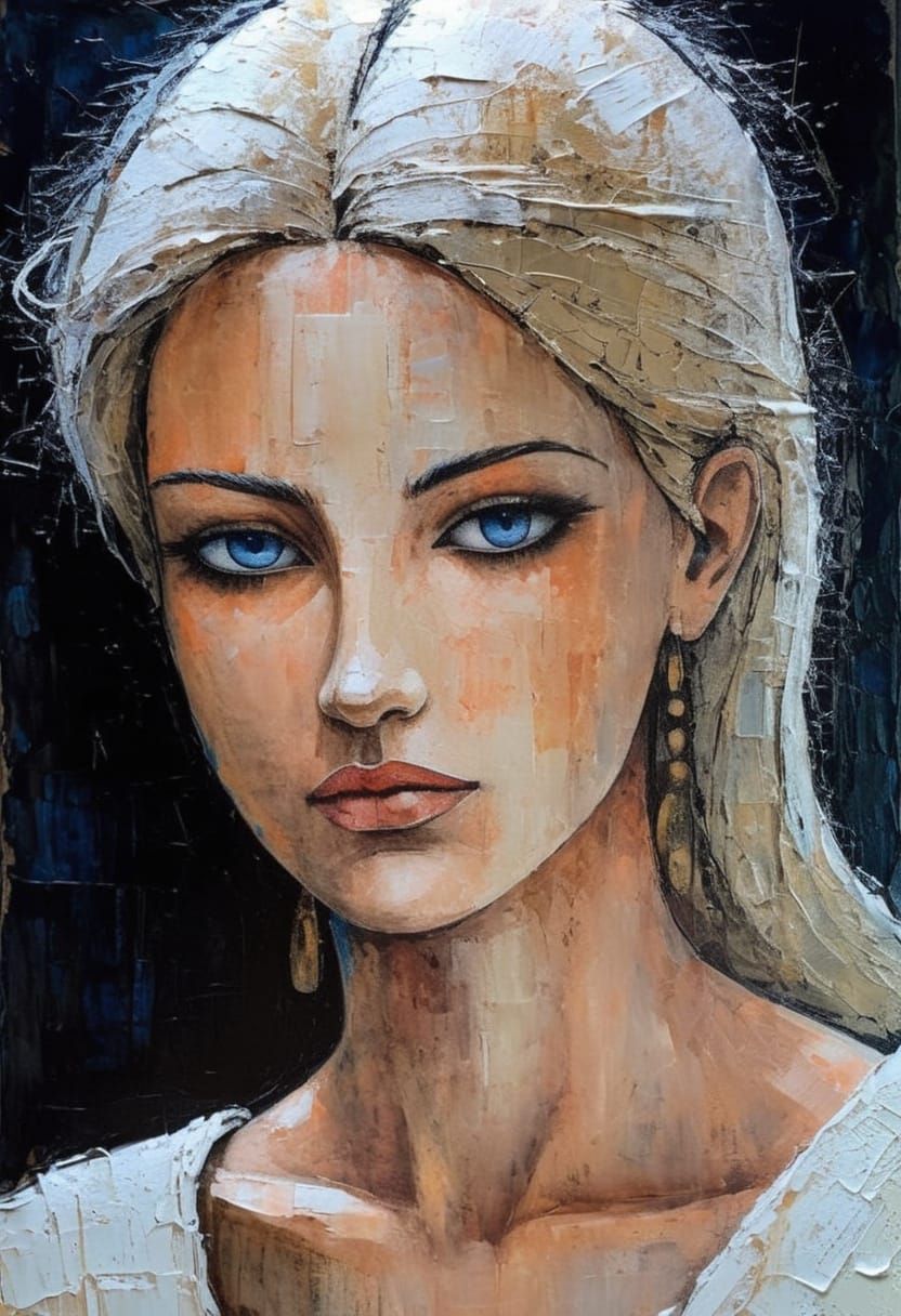 Gothgirl Portrait in High Contrast Impasto Style