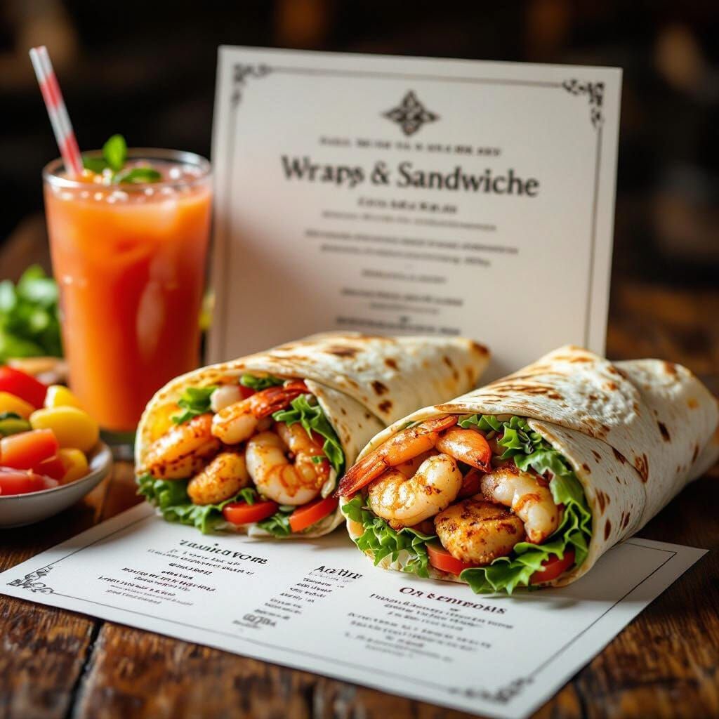 Vibrant Menu Card of Wraps and Sandwiches
