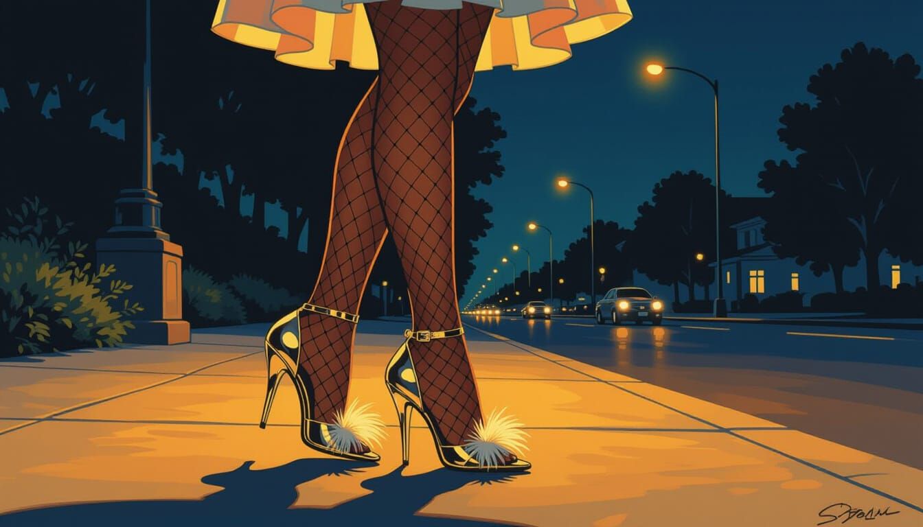 Night Scene: Woman's Legs in High Heels