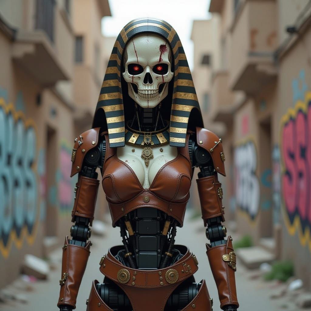 Egyptian Goddess AI Doll M3gan in Dark, Gritty Cyberpunk Sty...