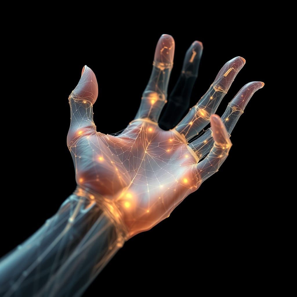 Glowing Spider Silk Hand Reaching Out in Dark Fantasy