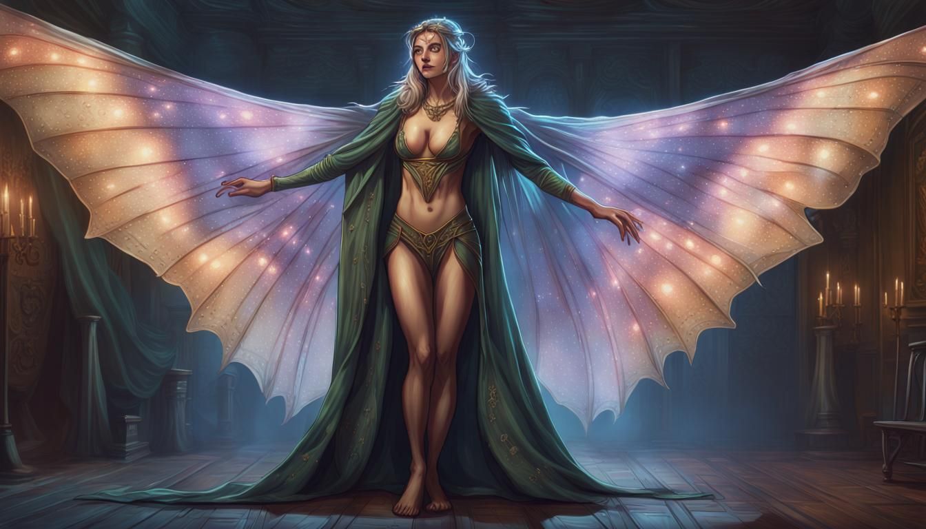 Elf Woman in Moth Cloak: Fantasy Art
