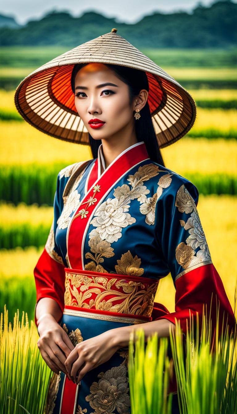 Vietnamese Nón lá and Áo dài.