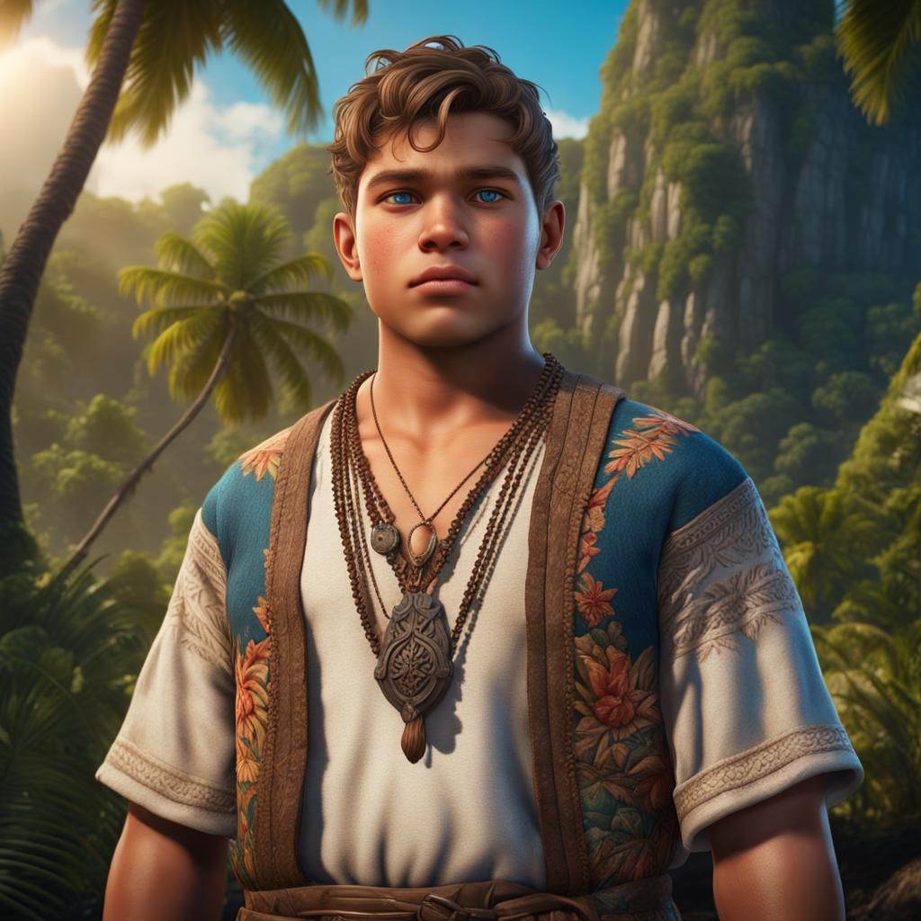 Samoan-European Teen in Traditional Island Clothing