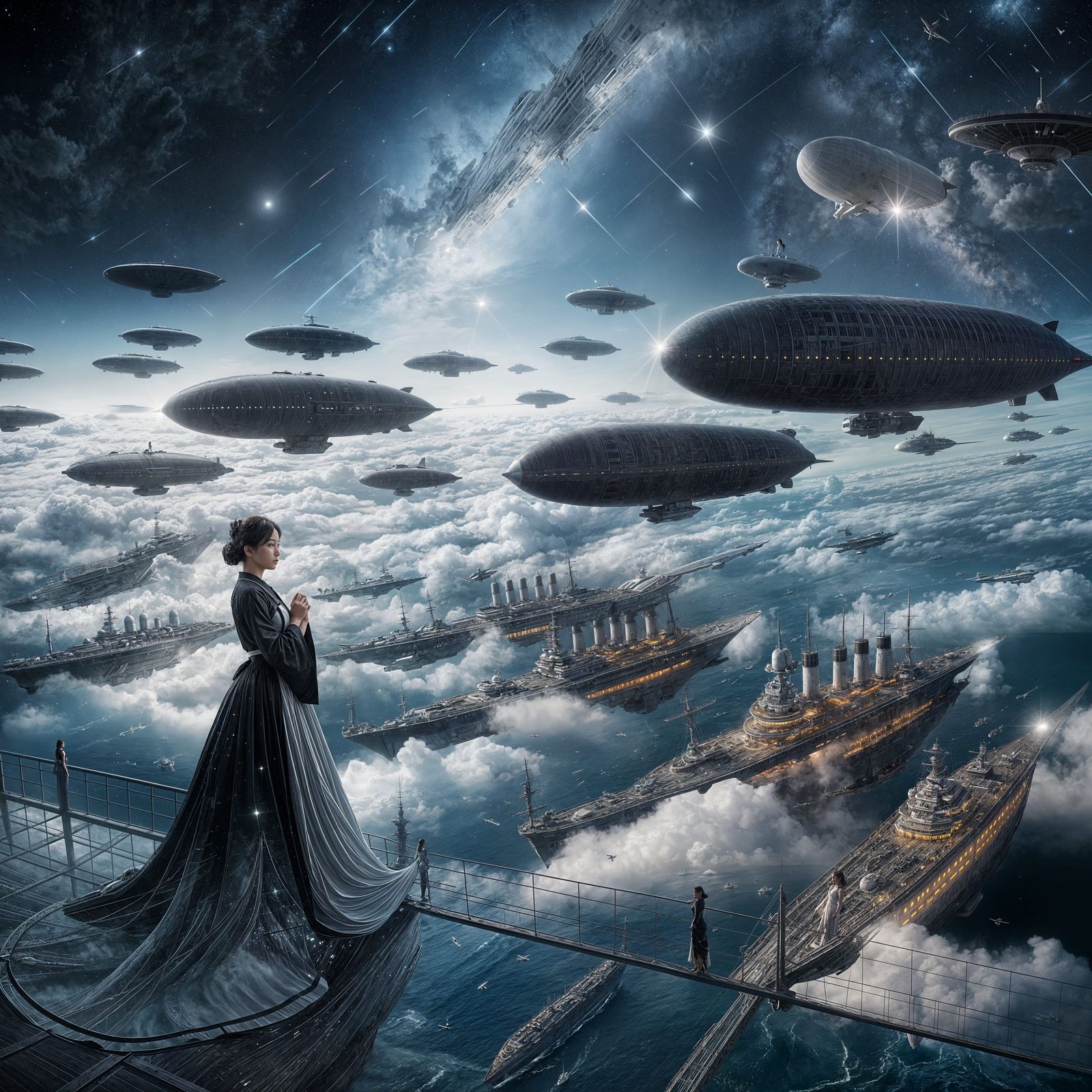 East Asian Woman Surveys Futuristic Skyline