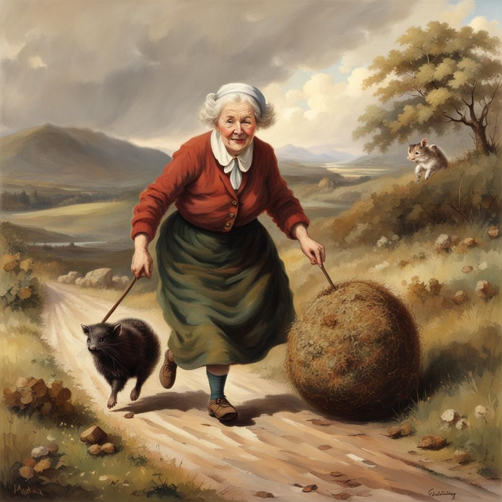 Scottish Granny Chasing a Wild Haggis