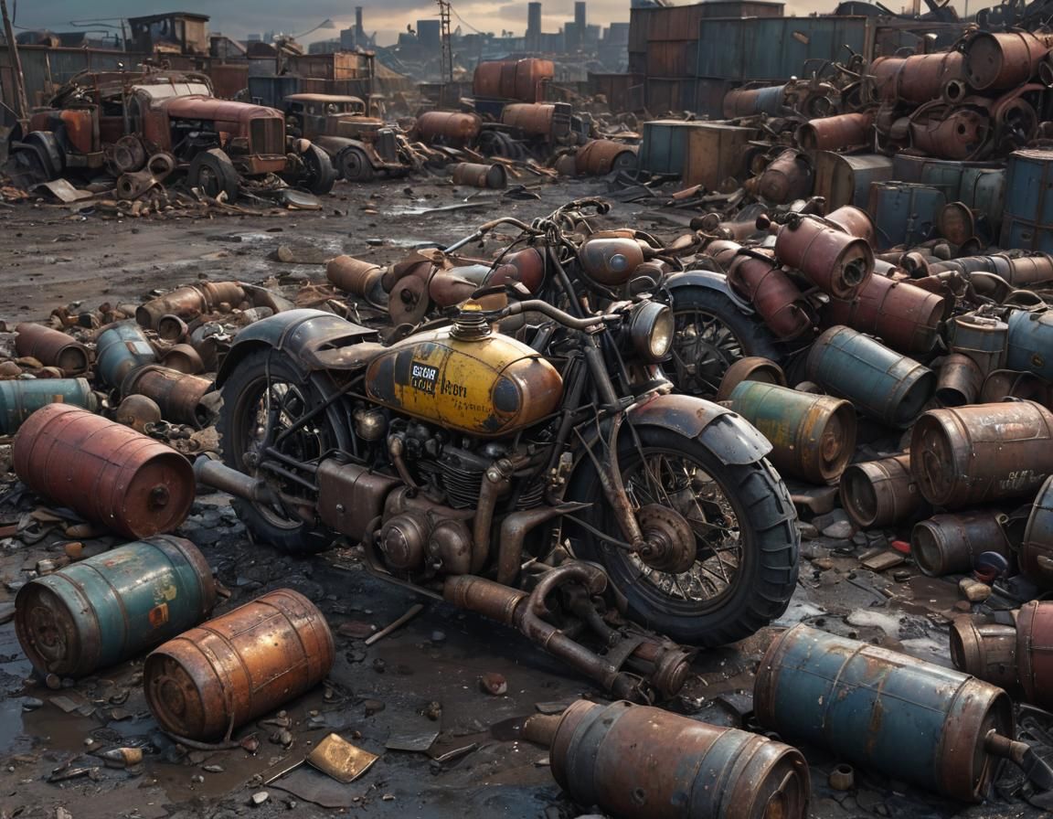 Dieselpunk War Machine in Industrial Junkyard