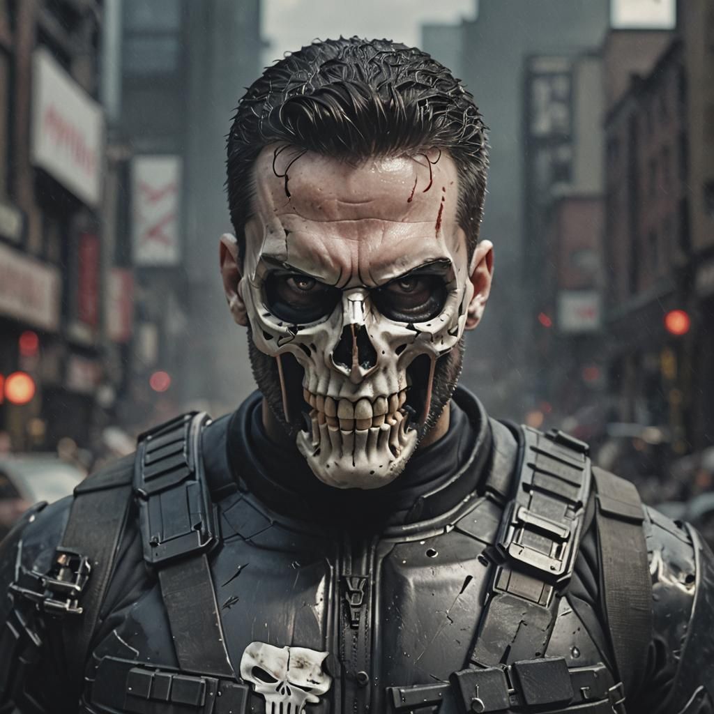 The Punisher in Dystopian Sci-Fi, Hyperrealistic Art